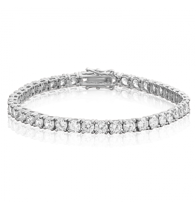 Cubic Zirconia Tennis Bracelet Rhodium Plated Silver 4x4mm Round White